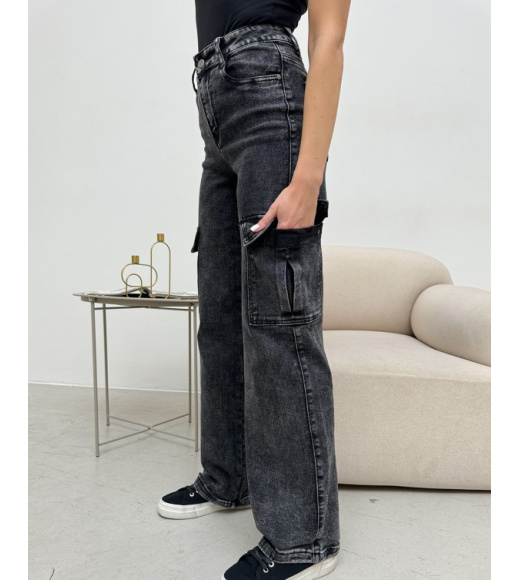 Серые свободные джинсы карго с карманами