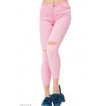 Розовые укороченные джинсы с прорезями на коленях