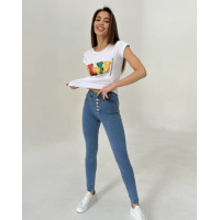 Синие эластичные скинни на пуговицах