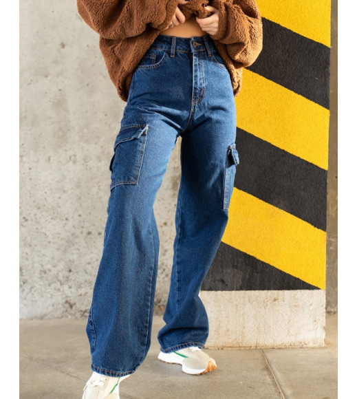 Синие широкие джинсы карго с карманами