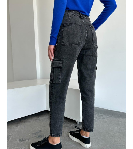 Серые винтажные джинсы с карманами