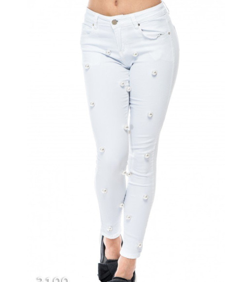 Білі джинси з великим штучним перлами
