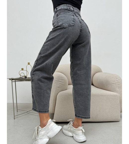 Серые укороченные джинсы багги