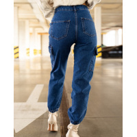 Синие джинсы карго с эластичными манжетами