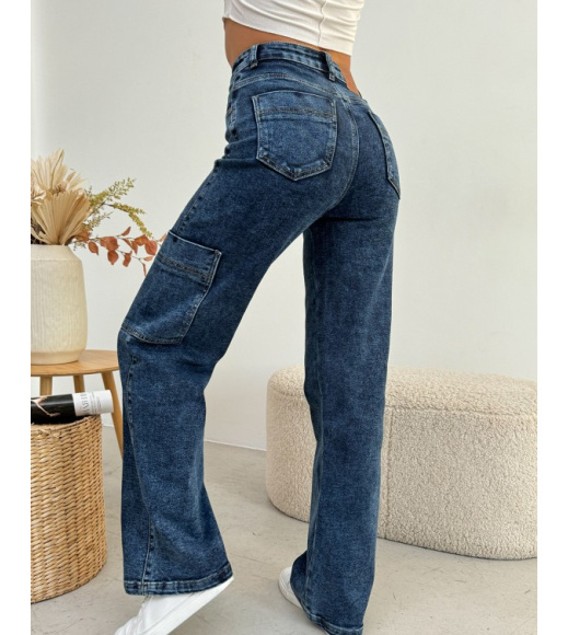 Синие джинсы карго с накладными карманами