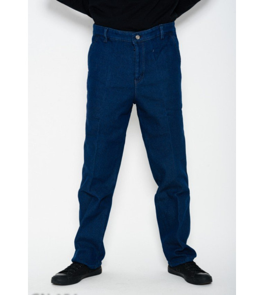 Синие прямые теплые джинсы на флисе со стрелками