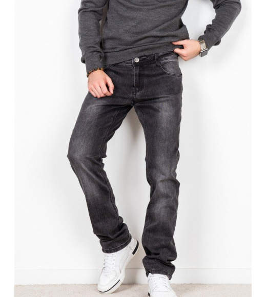 Класичні потерті джинси сірого кольору