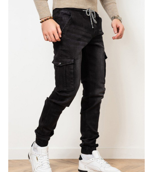 Чорні джинси карго на резинках
