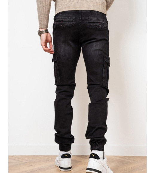 Черные джинсы карго на резинках