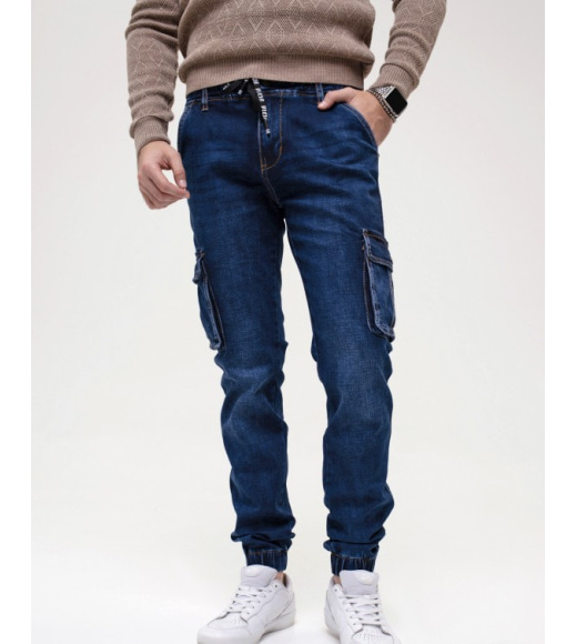 Сині джинси джоггери з кишенями