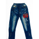 Синие джинсы с карманом из пайеток, потертостями и перфорацией