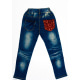 Синие джинсы с карманом из пайеток, потертостями и перфорацией