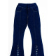 Сині джинси моделі кльош з клинами і намистинами