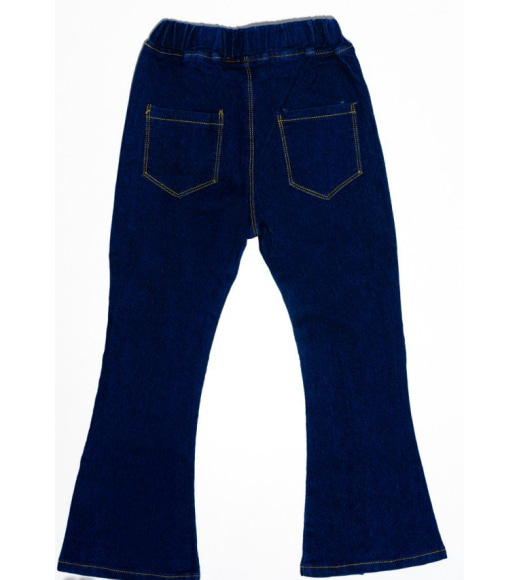 Синие джинсы модели клеш с клиньями и бусинами