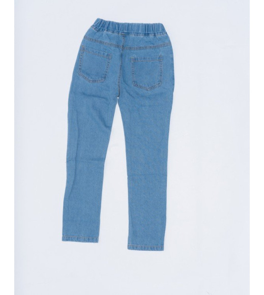 Голубые рваные джинсы с принтом