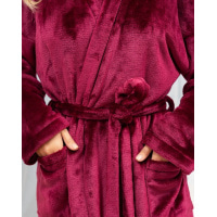 Бордовий махровий халат із накладними кишенями
