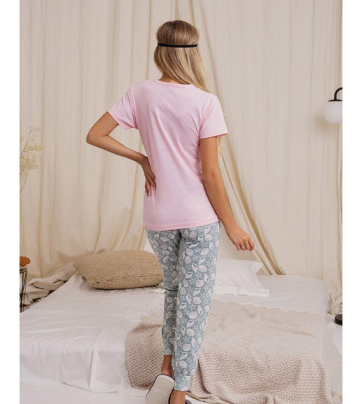 Розовая трикотажная пижама с морской тематикой