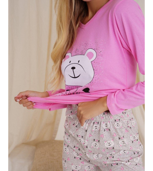 Рожева трикотажна піжама з ведмедиками