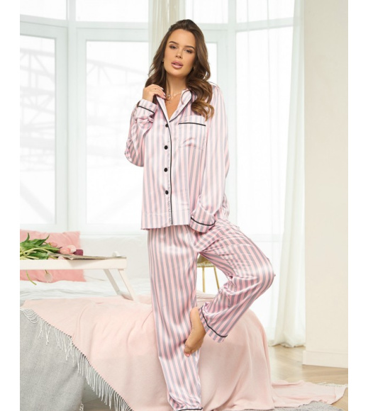 Шелковая брючная пижама в полоску