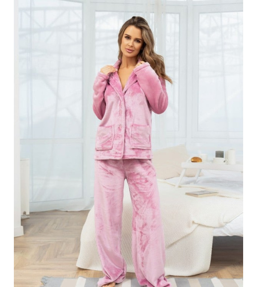 Махровая розовая пижама на пуговицах