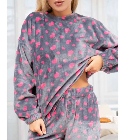 Серая махровая пижама с сердечками