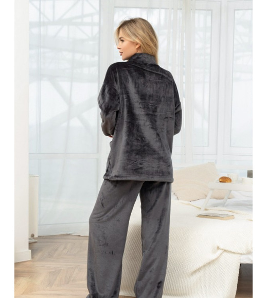 Темно-сіра махрова піжама з кишенями