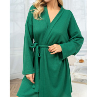 Зелений фактурний халат із довгими рукавами