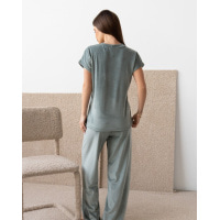 Оливкова велюрова піжама з вільними брюками