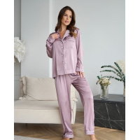 Бежевая шелковая брючная пижама с рубашкой
