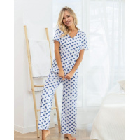 Белая брючная пижама с сердечками