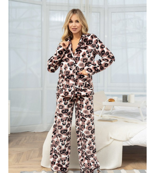Махровая пижама на пуговицах с животным принтом