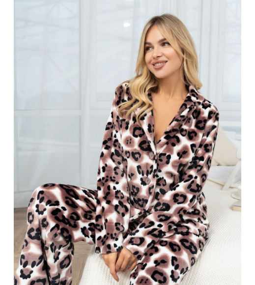 Махровая пижама на пуговицах с животным принтом