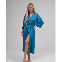 Шелковый зеленый халат в горошек