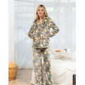 Махровая серая пижама на пуговицах с фруктовым рисунком