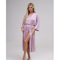 Шелковый розовый халат в горошек