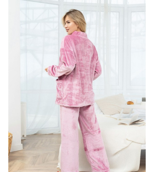 Рожева махрова піжама з кишенями