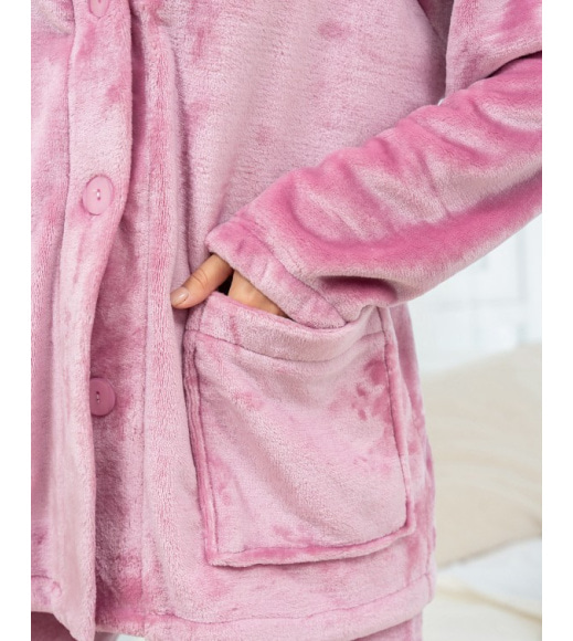 Рожева махрова піжама з кишенями