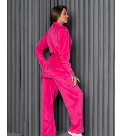 Рожева велюрова піжама з поясом