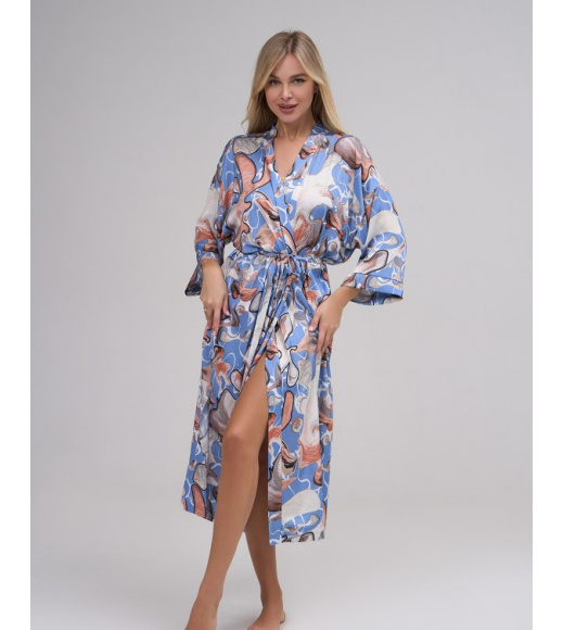 Принтованный халат из шелка с разрезами