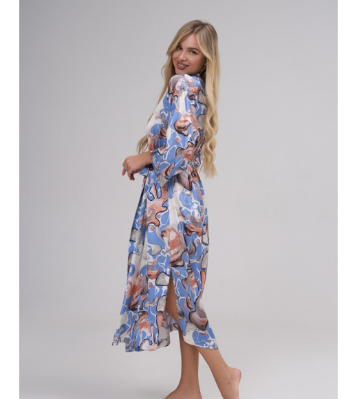 Принтованный халат из шелка с разрезами