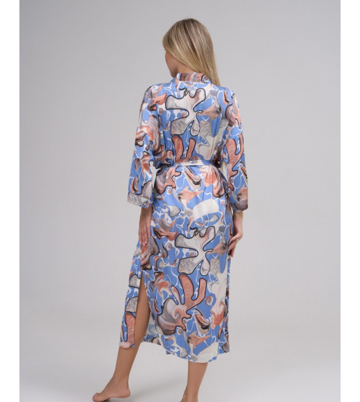 Принтованный халат из шелка с разрезами