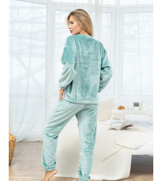 Мятная махровая пижама с длинными рукавами