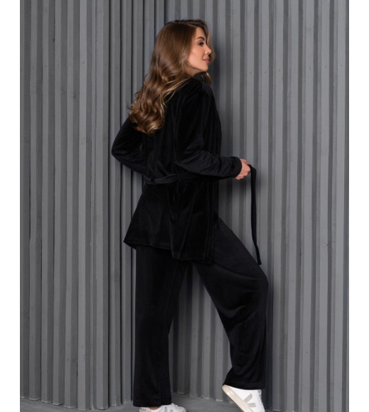 Черная велюровая пижама с поясом