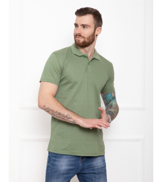 Трикотажная футболка-поло цвета хаки