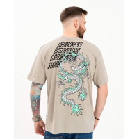 Оливковая свободная футболка с принтованным драконом