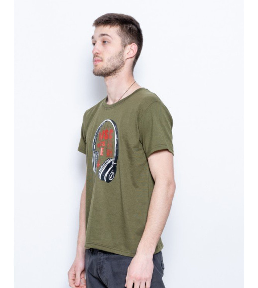 Трикотажная футболка цвета хаки с принтом