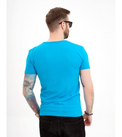 Блакитна футболка з бавовни з принтом