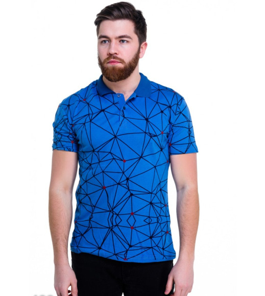Яскраво-синя футболка-поло зі стильним геометричним принтом