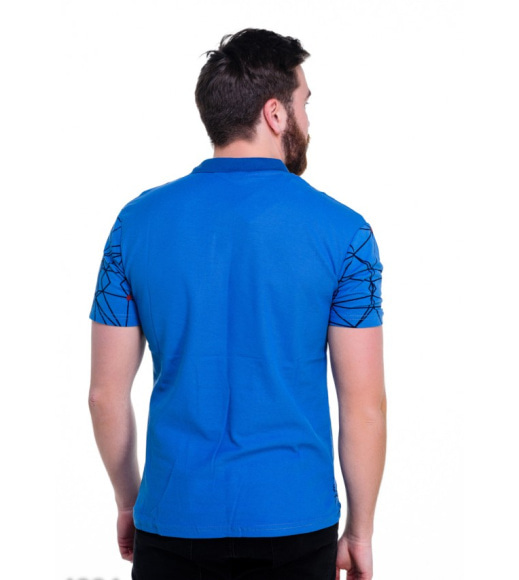 Яскраво-синя футболка-поло зі стильним геометричним принтом