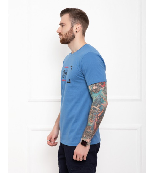 Синя трикотажна футболка з об`ємним принтом